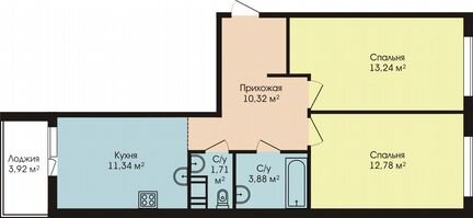 2-к квартира, 55.2 м², 7/9 эт.