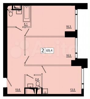2-к квартира, 69 м², 13/52 эт.