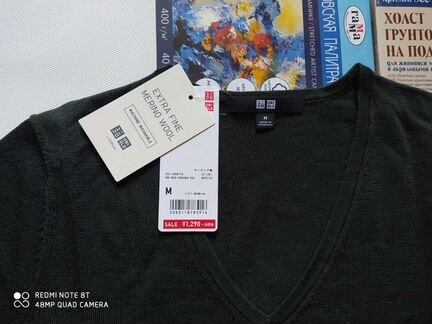Женский джемпер Uniqlo. 100 шерсть. Зелёный(новый)
