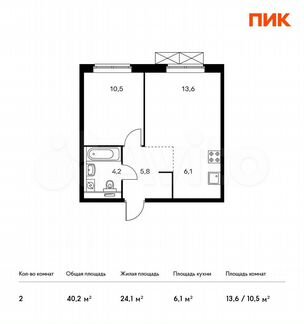 2-к квартира, 40.2 м², 24/24 эт.