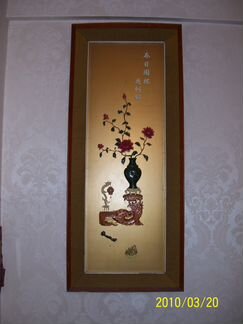 Редкая картина-панно с вазой,камень, Китай нач.ххв