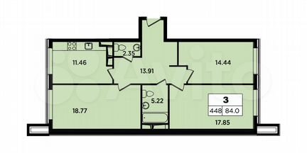 3-к апартаменты, 84 м², 16/18 эт.